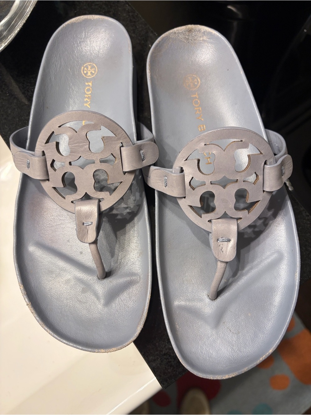 Tory Burch Women's Bluish/Gray Logo Thong Sandals